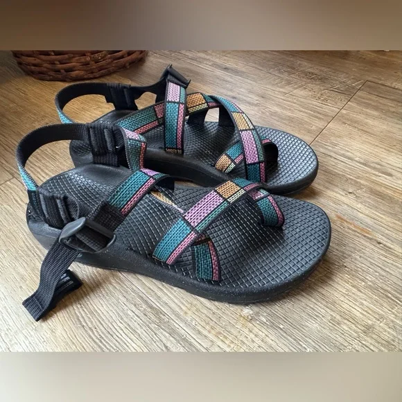 Chaco Z Cloud 2 Toe Loop Sandal Women Sz 8 Cobble Tea Rose Color block Pattern - Picture 2 of 7